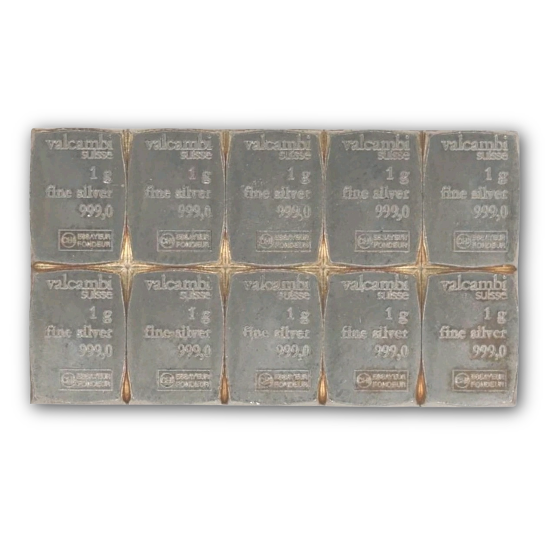 Lot Of Ten 1 Gram Silver Bars - Valcambi Mint .999 Fine Silver