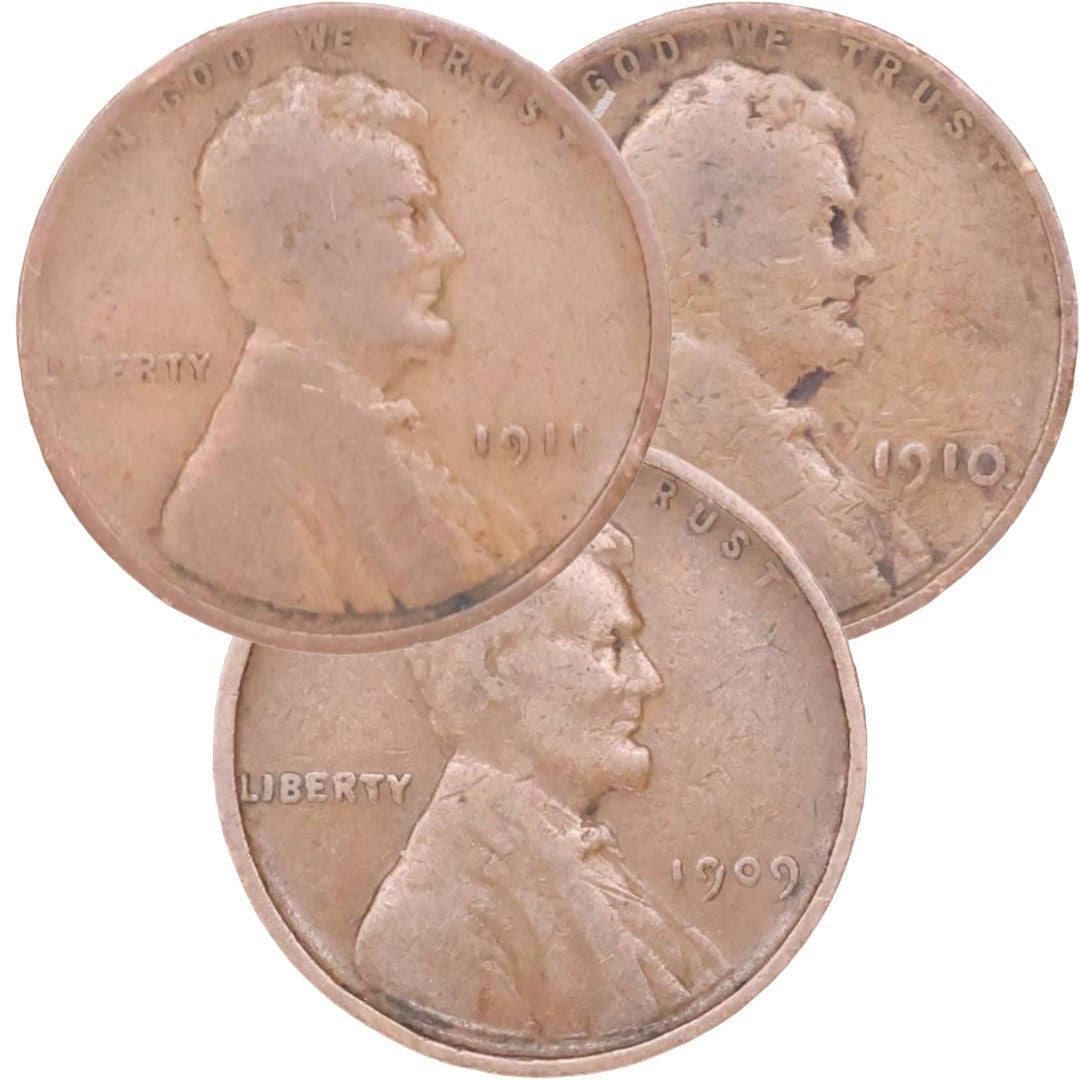 1909, 1910 & 1911 Philadelphia Wheat Cent Set (No Vdb)