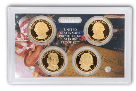 2007 S Presidential Dollar Proof Set 4 Coins Original Box & COA